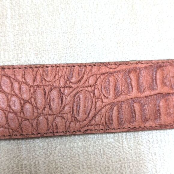 Genuine Leather Croc Embossed Brown Belt Gold & Silver Buckle and Tip Vintage - Picture 7 of 11